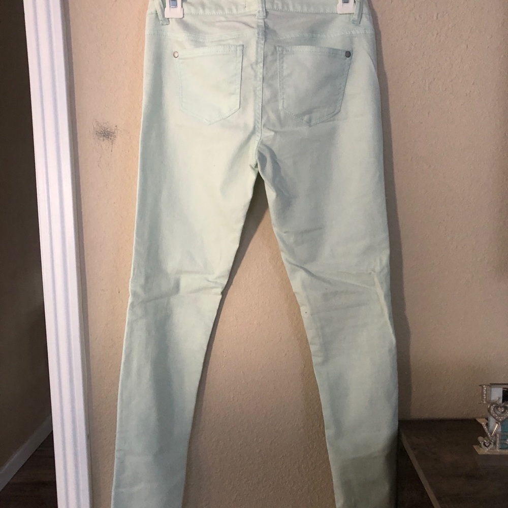 Mint colored stretchy jeans
